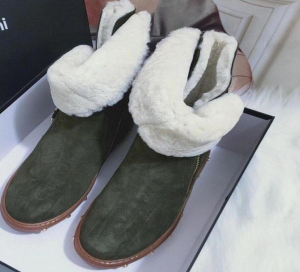 

2020 2 color choose winter womens 100 suede army green black real leather shearling fur lined warm casual fashion shoes ankle sno2672385