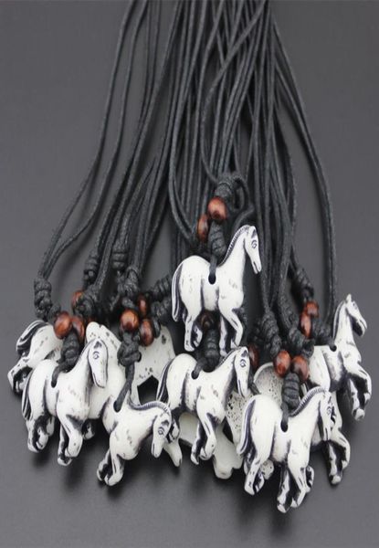 

fashion jewelry whole 12pcslot tribe style imitation bone carved zodiac white horse pendant necklace amulets drop mn7564832, Silver