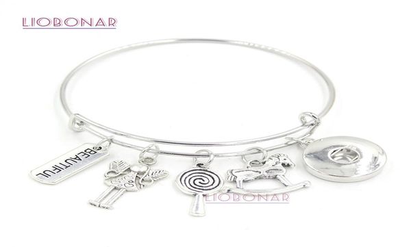 

new arrival diy snap jewelry beautiful little girl lollipop rocking horse charm bracelet bangle snap button bracelets for teenth g7628292, Golden;silver