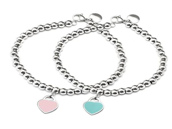 

charm bracelets blue heart beads bracelet & bangle stainless steel pink&red pendant brand design women elegant jewelry gift br262i8522755, Golden;silver