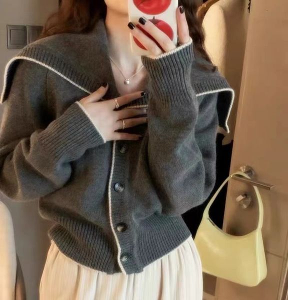 

womens sweaters autumn winter cashmere cardigan sailor collar loose sweater female coat 230904, White;black