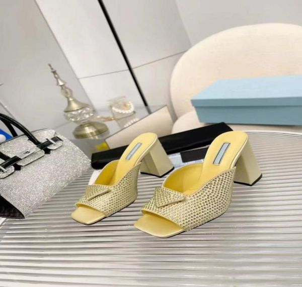 

thick heel slippers fashion patent diamond face high heels 85cm luxury designer women s wedding shoes 35418985249, Black