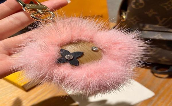 

classic doll key wallets fashion designer men's car keychain sweet mink fur female bag pendant chain famouse women keys chain girlfrien, Red;blue