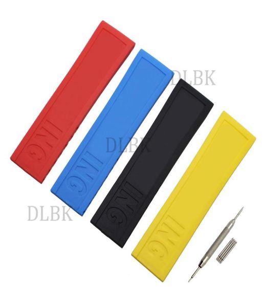 

22mm 24mm watch bands black blue red yellow hole section sport bracelet silicone rubber strap without buckle for +tools9719479, Black;brown