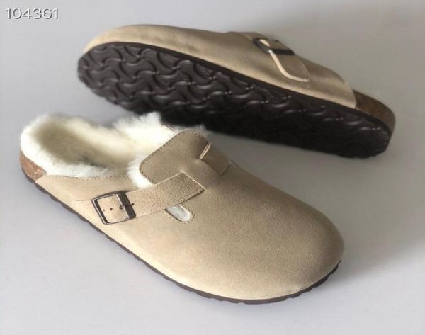 

boston shearling sandals op01 designer s suede leathe slippers wook fur cork flat slides fashion arizona mayari sandal si3630910, Black