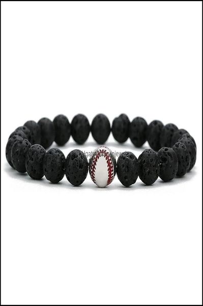 

charm bracelets copper baseball ball charms strand bracelet 8mm black lava stone beads volcano diy essential oil diffuse dh27094159, Golden;silver