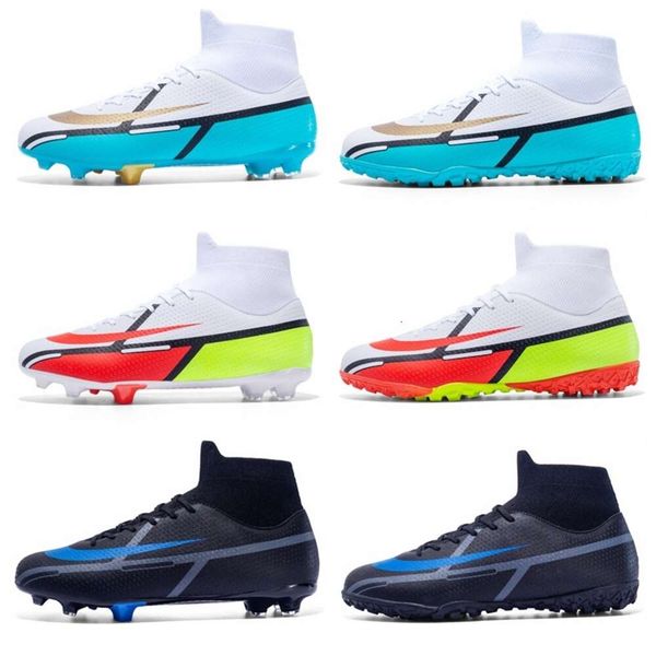 

new style high football shoes men's women's ag tf soccer boots anti slip youth long nail comfortable training shoes white black bl
