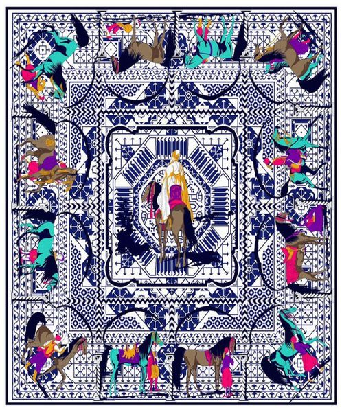 

new twill silk scarf women racecourse horse printing square scarves fashion wraps female foulard large hijab shawls neckerchief 132000544, Blue;gray