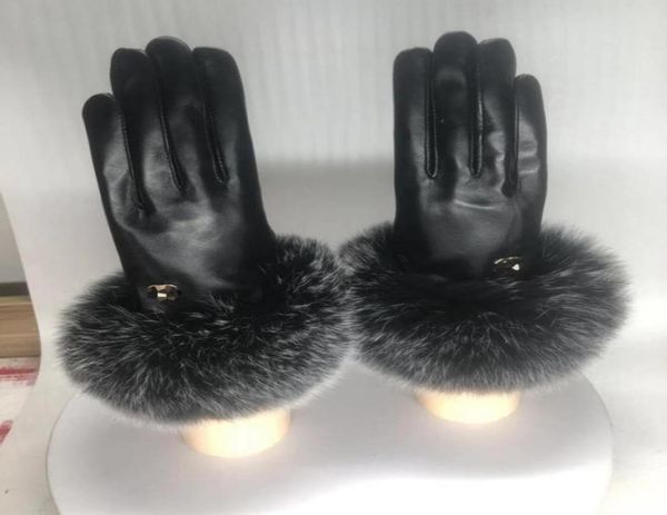 

autumnwinter gloves luxury warm fashion ladies039 soft fox fur leather touch screen sheepskin mittens5979027, Blue;gray