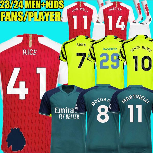 

g.jesus saka havertz rice soccer jerseys 23 24 away smith rowe timber player version odegaard martinelli nketiah 2023 2024 football kits shi, Black;yellow