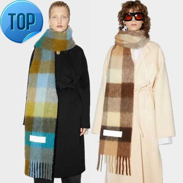

2022 fashion europe latest autumn and winter multi color thickened plaid women's scarf ac with extended shawl couple warm g0922, Blue;gray