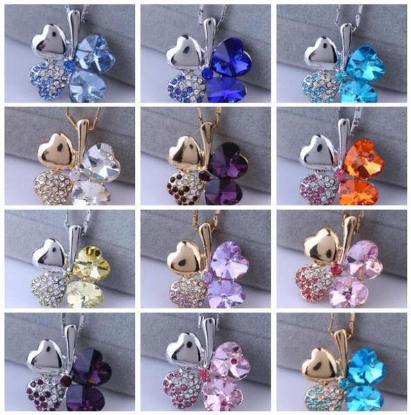 

fashion ol austrian crystal lucky clover necklace women039s sweet alloy item wfn053 with chain mix order 20 pie9612273, Silver