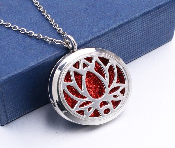 

magnetic open lotus flower pendant stainless steel necklace aroma perfume fragrance essential oil diffuser locket jewelry3438097, Silver