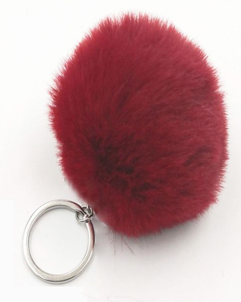 

fluffy rabbit fur ball key chain cute cream black pompom artificial rabbit fur keychain women car bag key ring1265108, Silver