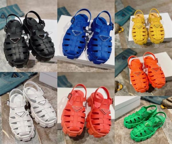 

women rubber sandals designer monolith summer shoes metal triangle logo sandal retro beach footwear upper 5.5cm sandals 35-40 with box250531, Black