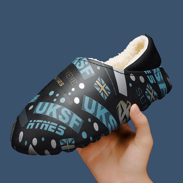 

printed graffiti pullover bag and cotton slippers slrn plush faux fur slippers thermal interior flip-flops fashion non-slip women's sli, Black