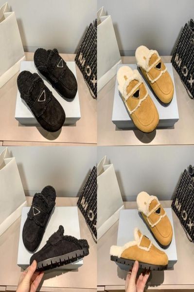 

chunky platform shearling slippers women brand muller designer winter shoes thick bottom faux fur furry fluffy slides half loafer 4169657, Black