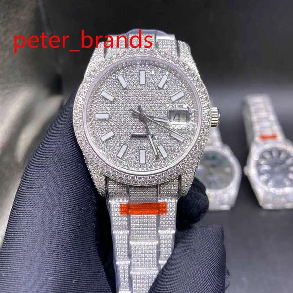 

diamond stainless steel 39mm shiny case automatic all white smooth sweeping hands diamonds everythere in buckle water resistant hi268u, Slivery;brown