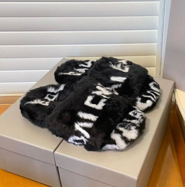 

women039s plush slippers fluffy fur slippers luxury brand designer shoes warm indoor flipflops fashion black 056199449