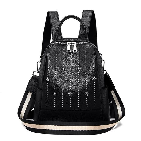 

outdoor bags fashion backpacks women pu leather rivet small backpack female 2021 back pack black for teen girls bagpack woman280r