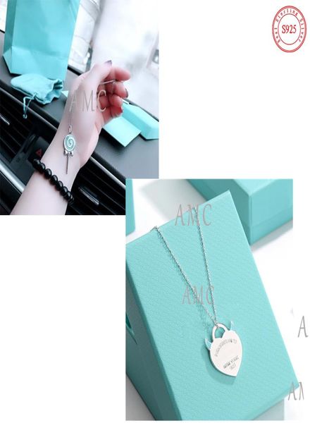 

amc 925 sterling silver female necklace lollipop long love devil necklace blue heart jewelry 11 original design sense for girlfri9440551
