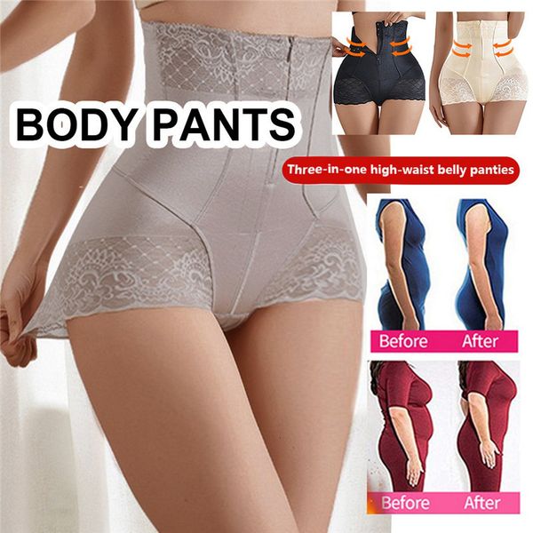 

womens shapers women shapewear slimming tummy control panties ladies lace high belt zipper body butt lift shaping plus size 230905, Black;white