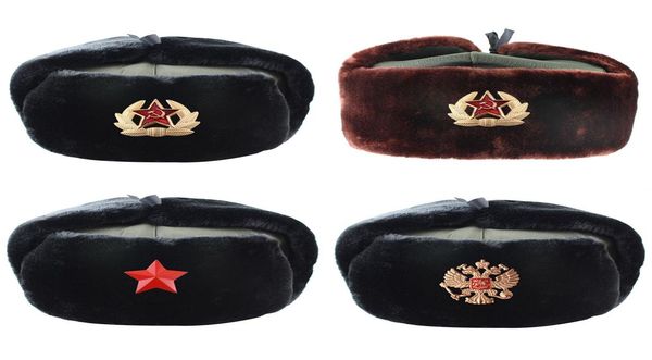 

new russian army military hats pilot hat police hat winter men snow cap with earmuffs ski warm thick hats for men 5560 cm5184896, Black;white
