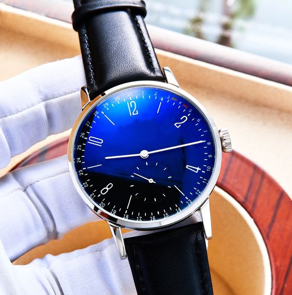 

43mm men's watch 316 stainless steel genuine cowhide original buckle strap fully automatic mechanical movement, Slivery;brown