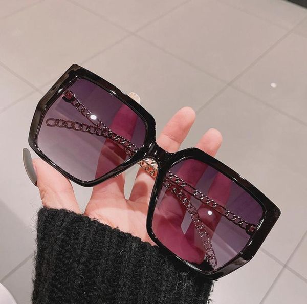 

sunglasses 2021 fashion metal chain square women designer vintage big frame sun glasses female show shades oculos feminino6598910, White;black