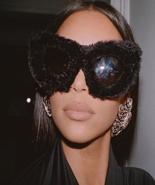 

fashion pink faux fur sunglasses women 2022 designer oversized thick warm shades fluffy cat eye sun glasses ladies1488319, White;black