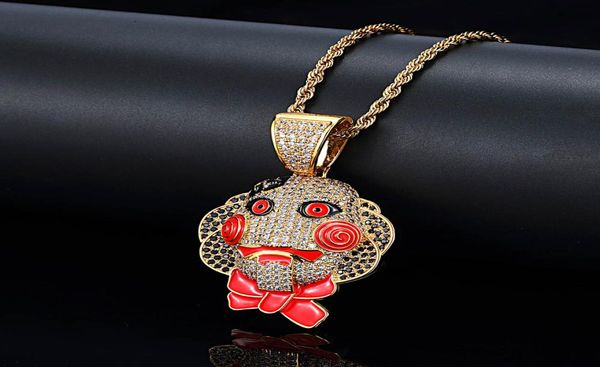 

micro full cz thriller mask copper casting face pendant necklace hiphop hipster men women trendy punk rapper jewelry1272497, Silver