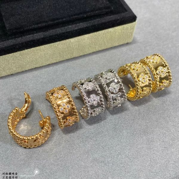 

vintage charm earrings perle brand designer copper full crystal four leaf clover round small loop clip earrings with box party gift women je, Golden