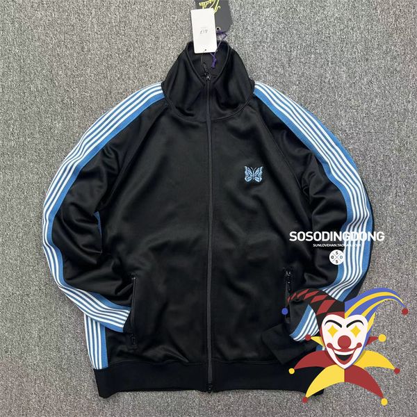 

mens jackets blue stripe needles jacket men women casual coats butterfly embroidery awge outerwear 230904, Black;brown