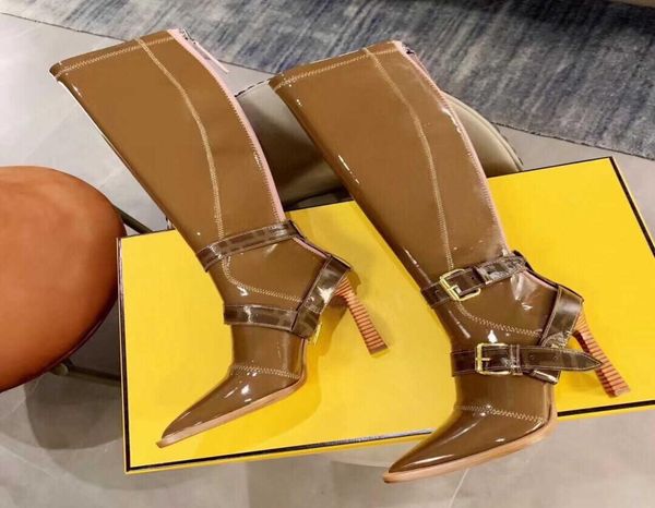 

fashion brand designer knee high boots pointed toe long boots stiletto thin heel shoes women slim runway shoes f3733372, Black