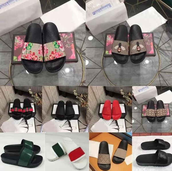 

women designer slippers rubber slides sandal flat blooms strawberry slipper green red white web fashion mens sliders beach flip fl6686755, Black