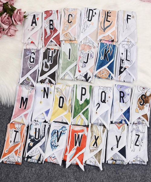 

1006cm small silk scarf a to z 26 letters letter headband scarrves wraps for bags women female ribbon neck belt hair bands scar6374834, Blue;gray