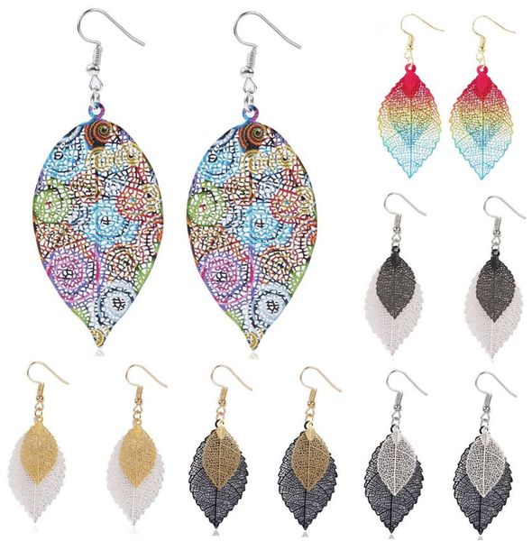 

vintage leaves drop earring luxury boho bohemian leaf dangle earrings hollow out for women jewelry5363041, Silver