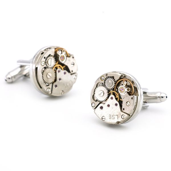 

cuff links manset desain inti jam tangan mekanis gaya bisnis pria kancing manset perhiasan setelan 230904, Silver