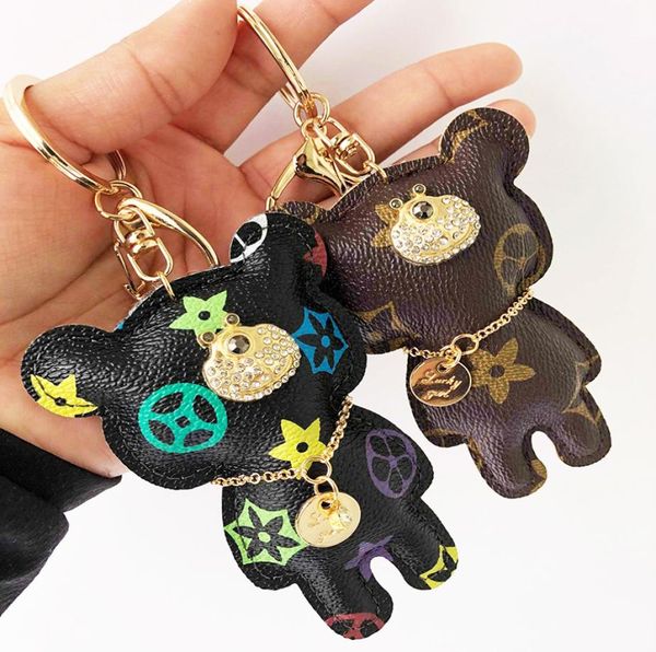 

new fashion key chain accessories tassel key ring pu leather bear pattern car keychain jewelry bag charm2140927, Black