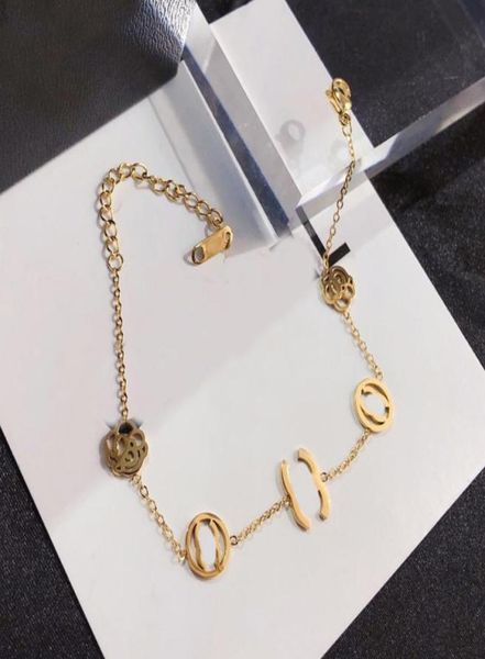

18 k gold chain bracelets family love stainless steel flower pendants men women lovers gift wristband cuff chain wedding jewelry l1935571, Black