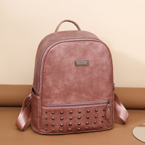 

Outlet factory wholesale women shoulder bag 5 colors this years popular leisure travel backpacks street rivet backpack daily Joker solid color leather handbag 8219#, Yellow