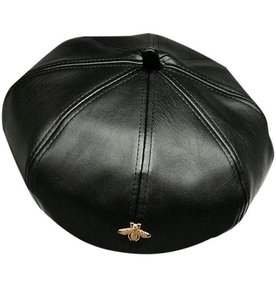 

berets women039s elegant trend pu leather hat winter autumn warm artificial for ladies gold bee female brand designer cap7006055, Blue;gray