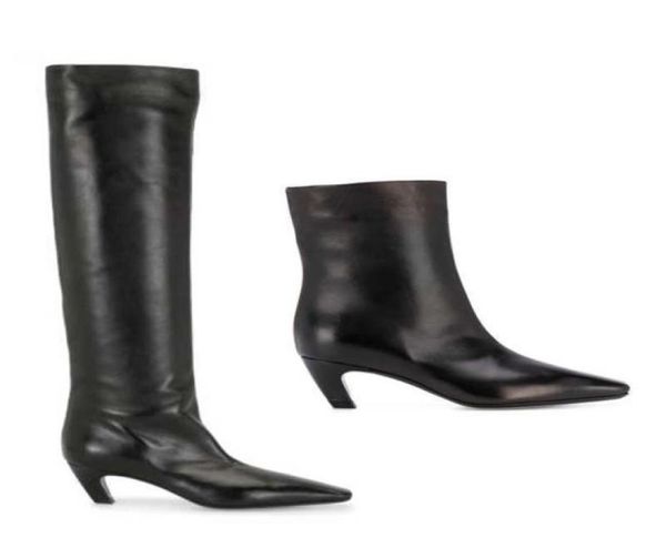 

boots new autumn winter brief women knee high wigs kitten heel pointed toe artificial leather shoes large size 43 2209018481540, Black