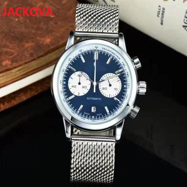 

factory mens classic full functional quartz watch stainless steel leather gift essential wristwatch waterproof president lumious w243u, Slivery;brown