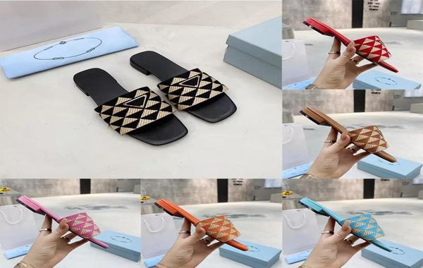 

black beige embroidered fabric slides slippers multicolor embroidery mules for woman home flip flops sandals leather flat slide ru4602199