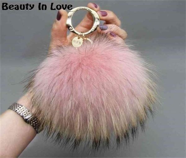 

luxury 15cm fluffy real fox fur ball pom poms fur pompom ball keychain key chain metal ring pendant for women f281 211222512, Silver