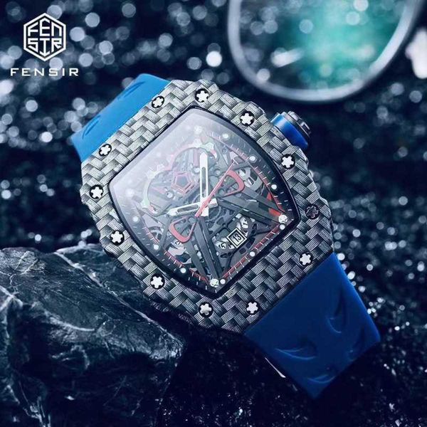 

luxury milles richards mens watch wine bucket large dial woven carbon fiber fashion trend personalized wristwatch premium, Slivery;black