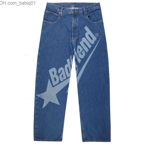 

men's jeans streetwear y2k jeans mens hip hop badfriend letter graphic print vintage blue baggy jeans denim pants new harajuku wide tro
