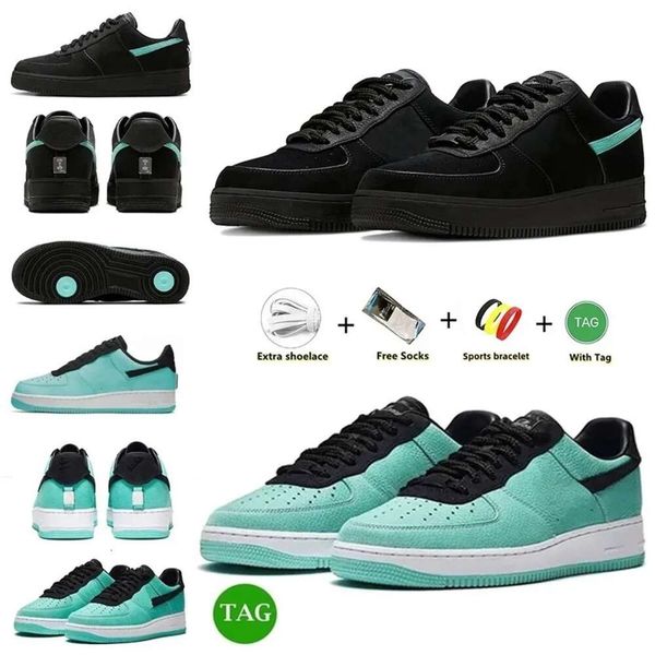 

new with box designer casual shoes low cut triple white af1 platform skate airforce 1 tiffany x one university blue panda men women skeleton, Black