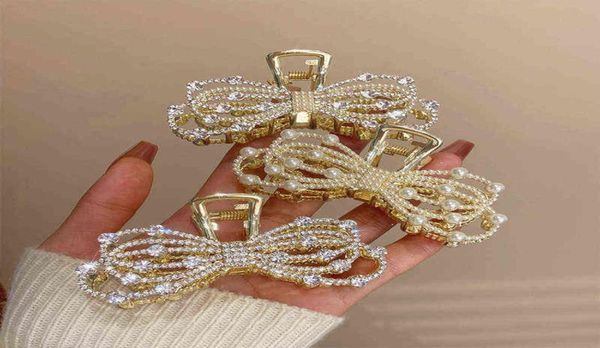 

exquisite bow pearl full diamond clip elegant grip hair clip for women daily wear jewelry gifts hair accessories for women t2208084038826, Slivery;golden